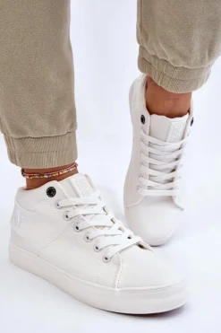 Clearance Big Star Shoes Damskie Klasyczne Wysokie Trampki Big Star LL274002 Białe Biały