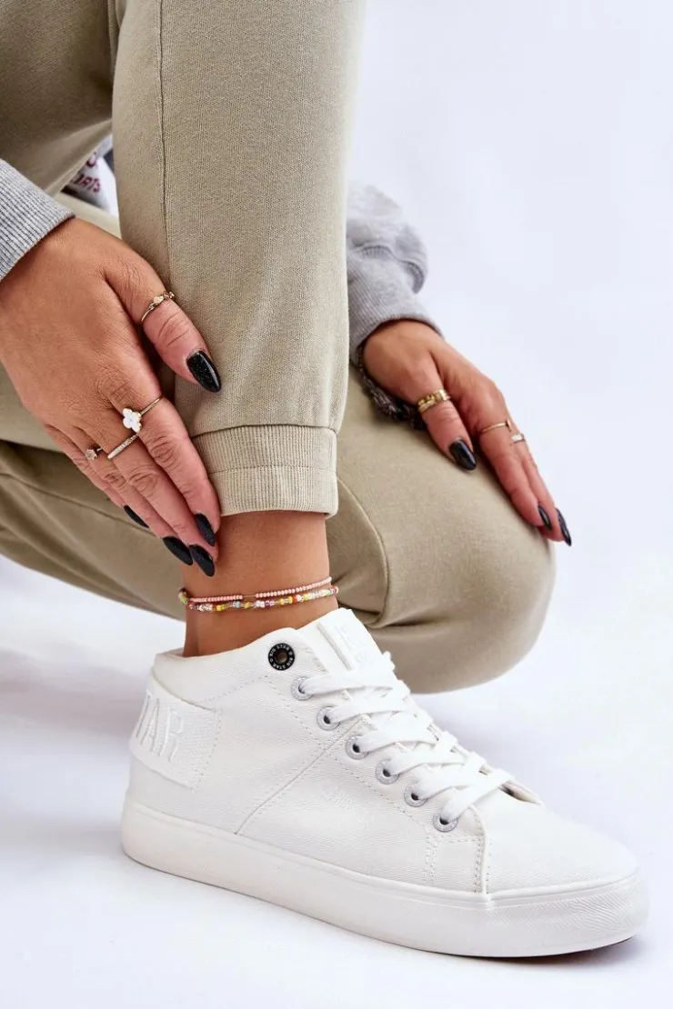 Clearance Big Star Shoes Damskie Klasyczne Wysokie Trampki Big Star LL274002 Białe Biały