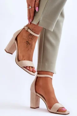 Evento Sandały Na Obcasie*Damskie Klasyczne Zamszowe Sandały Beżowe Passo