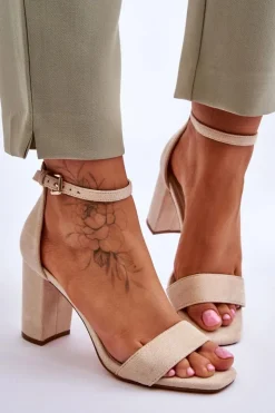 Evento Sandały Na Obcasie*Damskie Klasyczne Zamszowe Sandały Beżowe Passo