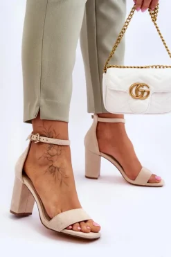 Evento Sandały Na Obcasie*Damskie Klasyczne Zamszowe Sandały Beżowe Passo