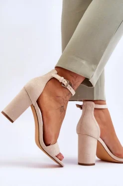 Evento Sandały Na Obcasie*Damskie Klasyczne Zamszowe Sandały Beżowe Passo