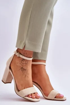 Evento Sandały Na Obcasie*Damskie Klasyczne Zamszowe Sandały Beżowe Passo