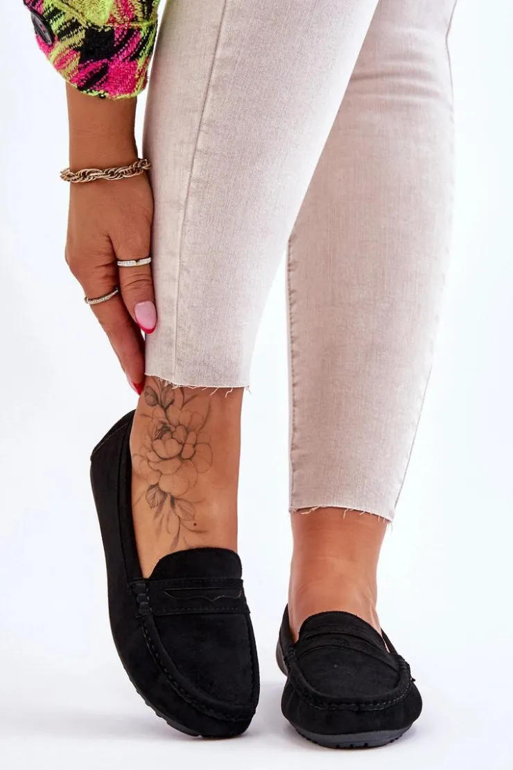 Sale Boto Damskie Klasyczne Zamszowe Mokasyny Czarne Ivana