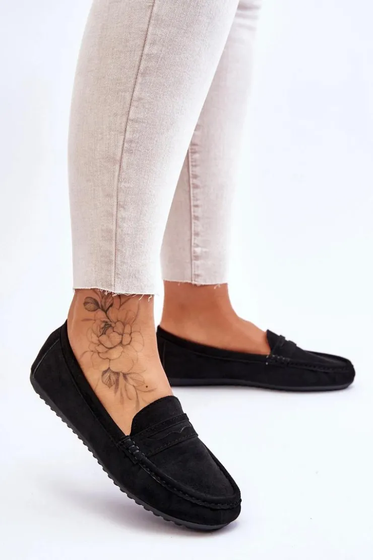 Sale Boto Damskie Klasyczne Zamszowe Mokasyny Czarne Ivana