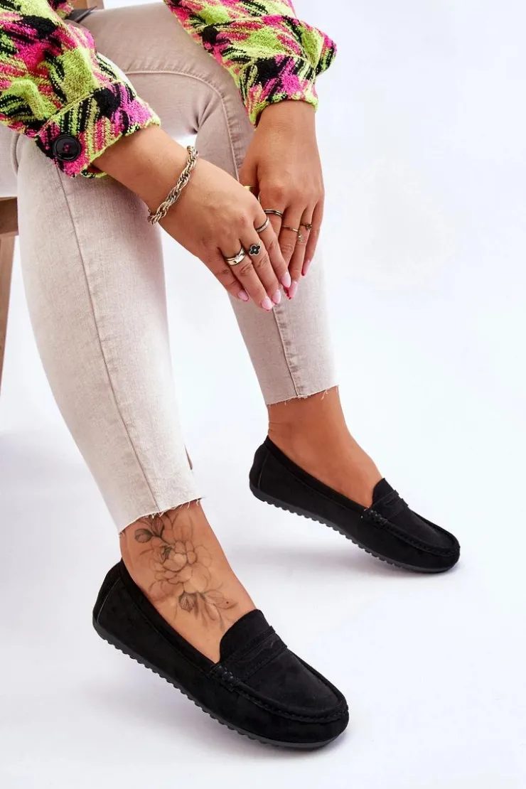 Sale Boto Damskie Klasyczne Zamszowe Mokasyny Czarne Ivana