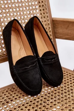 Sale Boto Damskie Klasyczne Zamszowe Mokasyny Czarne Ivana