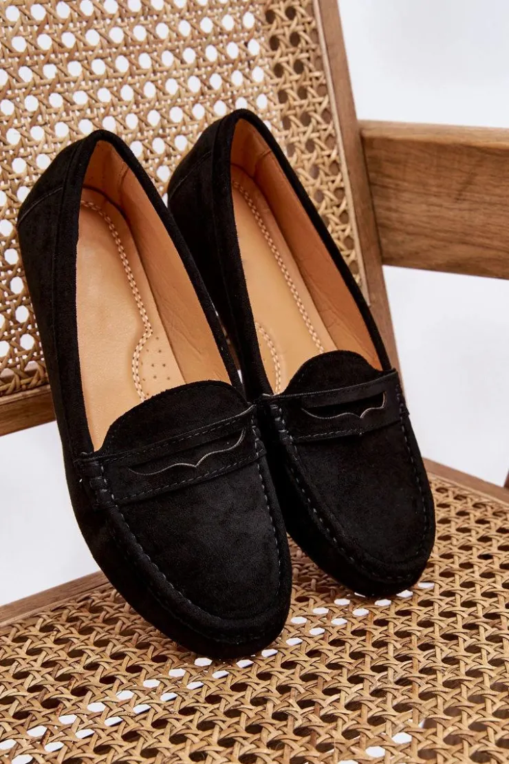 Sale Boto Damskie Klasyczne Zamszowe Mokasyny Czarne Ivana