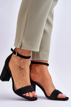 Damskie Evento Damskie Klasyczne Zamszowe Sandały Czarne Passo