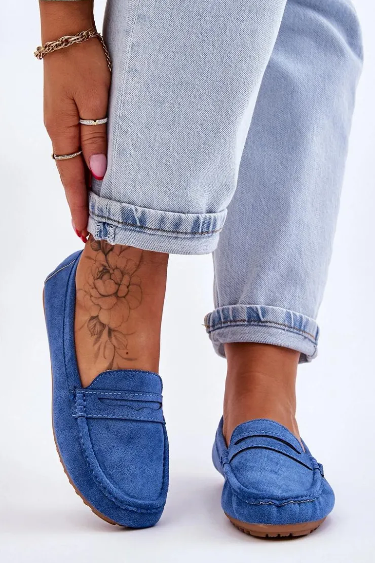 Boto Mokasyny Damskie Zamszowe*Damskie Klasyczne Zamszowe Mokasyny Niebieskie Ivana