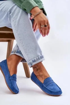 Boto Mokasyny Damskie Zamszowe*Damskie Klasyczne Zamszowe Mokasyny Niebieskie Ivana