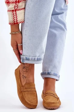 Sale Boto Damskie Klasyczne Zamszowe Mokasyny Camel Ivana