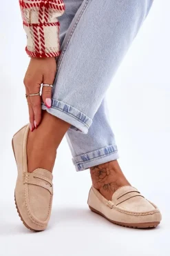 Boto Damskie Klasyczne Zamszowe Mokasyny Beżowe Ivana