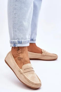 Boto Damskie Klasyczne Zamszowe Mokasyny Beżowe Ivana