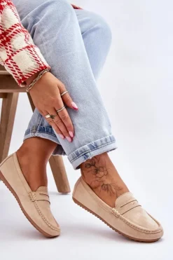 Boto Damskie Klasyczne Zamszowe Mokasyny Beżowe Ivana
