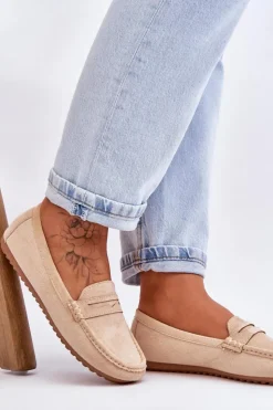 Boto Damskie Klasyczne Zamszowe Mokasyny Beżowe Ivana