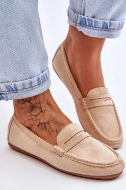 Boto Damskie Klasyczne Zamszowe Mokasyny Beżowe Ivana