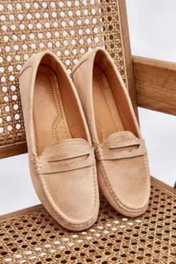 Boto Damskie Klasyczne Zamszowe Mokasyny Beżowe Ivana
