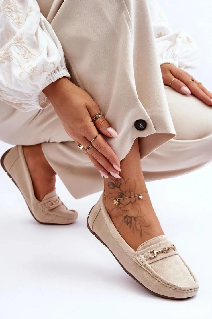 Boto Loafersy Damskie|Mokasyny Damskie Zamszowe*Damskie Klasyczne Zamszowe Mokasyny Beżowe Corinell Beżowy