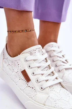 Damskie Big Star Shoes Damskie Koronkowe Tenisówki BIG STAR W274925 Białe