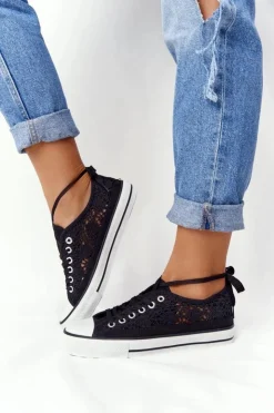 Boto Trampki Damskie Niskie*Damskie Koronkowe Trampki Czarne Candice