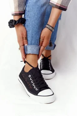 Boto Trampki Damskie Niskie*Damskie Koronkowe Trampki Czarne Candice