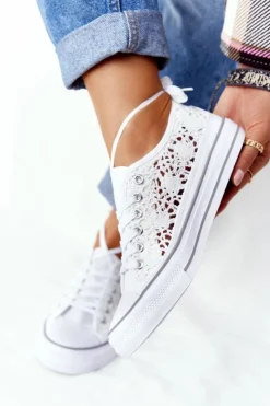 Hot Boto Damskie Koronkowe Trampki Białe Candice