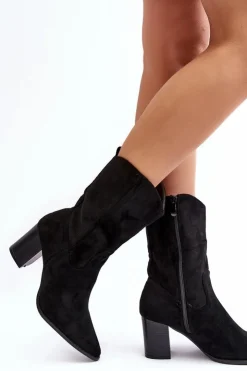 Boto Damskie Kowbojki Botki Na Słupku Czarne Danell