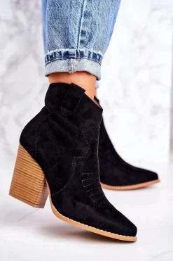 New Boto Damskie Kowbojskie Ocieplane Botki Na Słupku Czarne Margaret