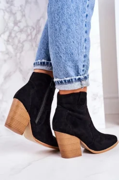 New Boto Damskie Kowbojskie Ocieplane Botki Na Słupku Czarne Margaret