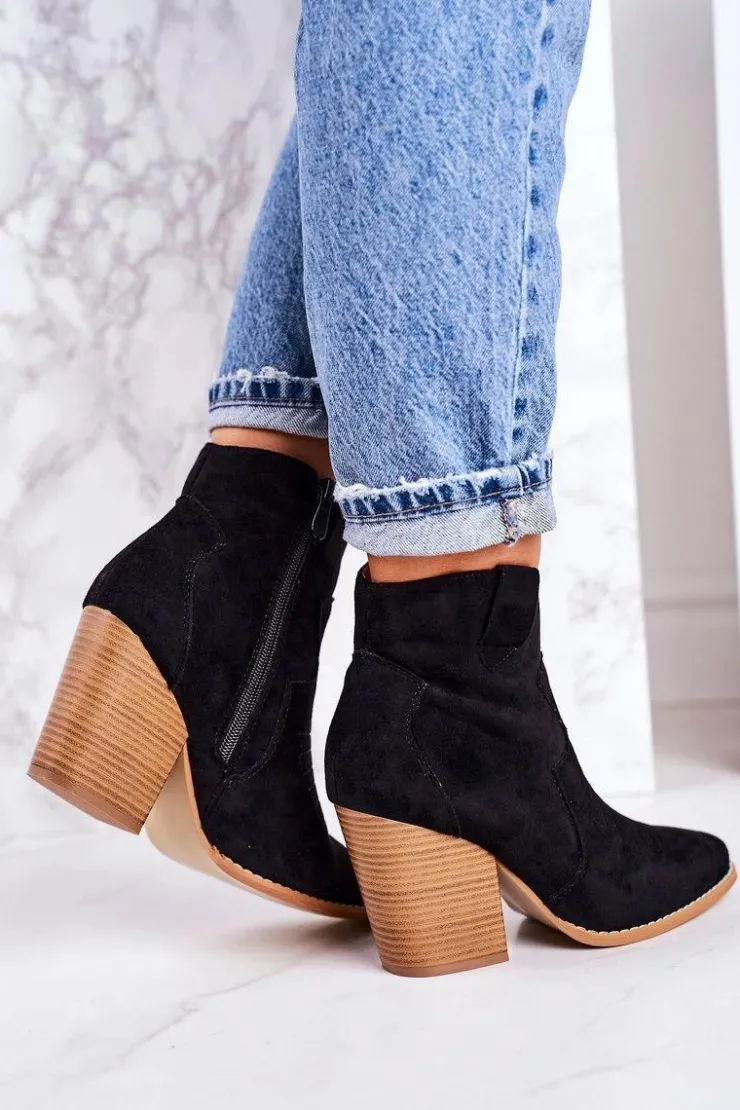 New Boto Damskie Kowbojskie Ocieplane Botki Na Słupku Czarne Margaret