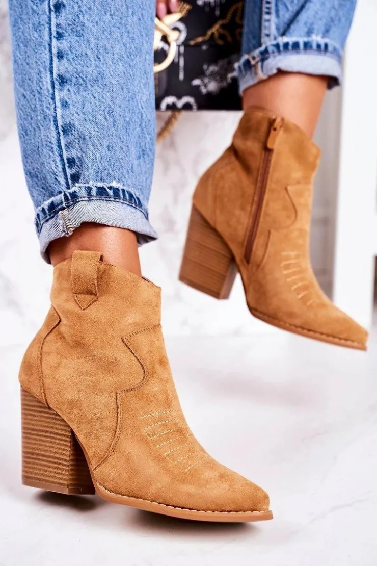 Boto Botki Na Słupku|Czarne Botki*Damskie Kowbojskie Ocieplane Botki Na Słupku Karmelowe Margaret