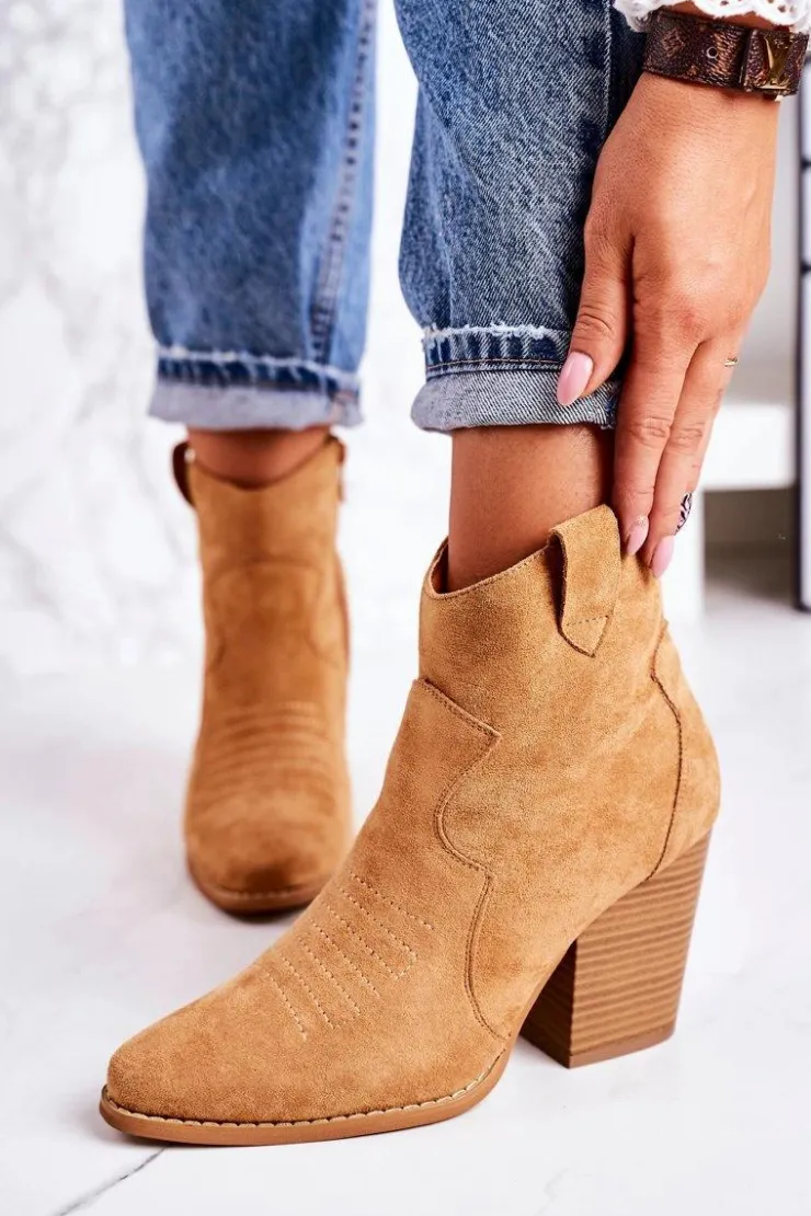 Boto Botki Na Słupku|Czarne Botki*Damskie Kowbojskie Ocieplane Botki Na Słupku Karmelowe Margaret