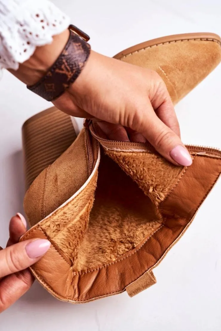 Boto Botki Na Słupku|Czarne Botki*Damskie Kowbojskie Ocieplane Botki Na Słupku Karmelowe Margaret