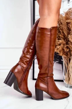 Buty Sergio Leone Kozaki Na Obcasie*Damskie kozaki do kolana Sergio Leone brązowe KZ278