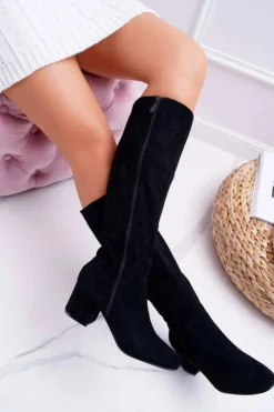 Damskie Boto Damskie Kozaki Do Kolana Zamszowe Czarne Twins