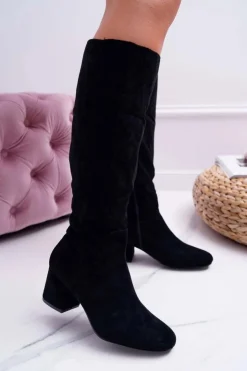 Damskie Boto Damskie Kozaki Do Kolana Zamszowe Czarne Twins