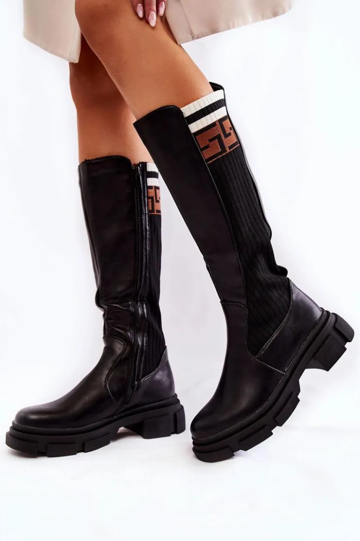 Boto Kozaki Wiosenne|Kozaki Płaskie*Damskie Kozaki Do Kolana Czarne Kathrin