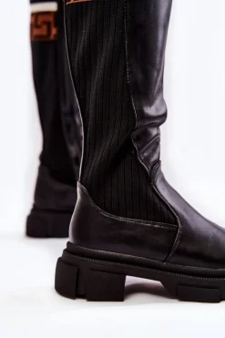 Boto Kozaki Wiosenne|Kozaki Płaskie*Damskie Kozaki Do Kolana Czarne Kathrin