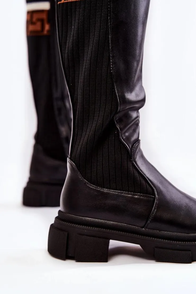 Boto Kozaki Wiosenne|Kozaki Płaskie*Damskie Kozaki Do Kolana Czarne Kathrin