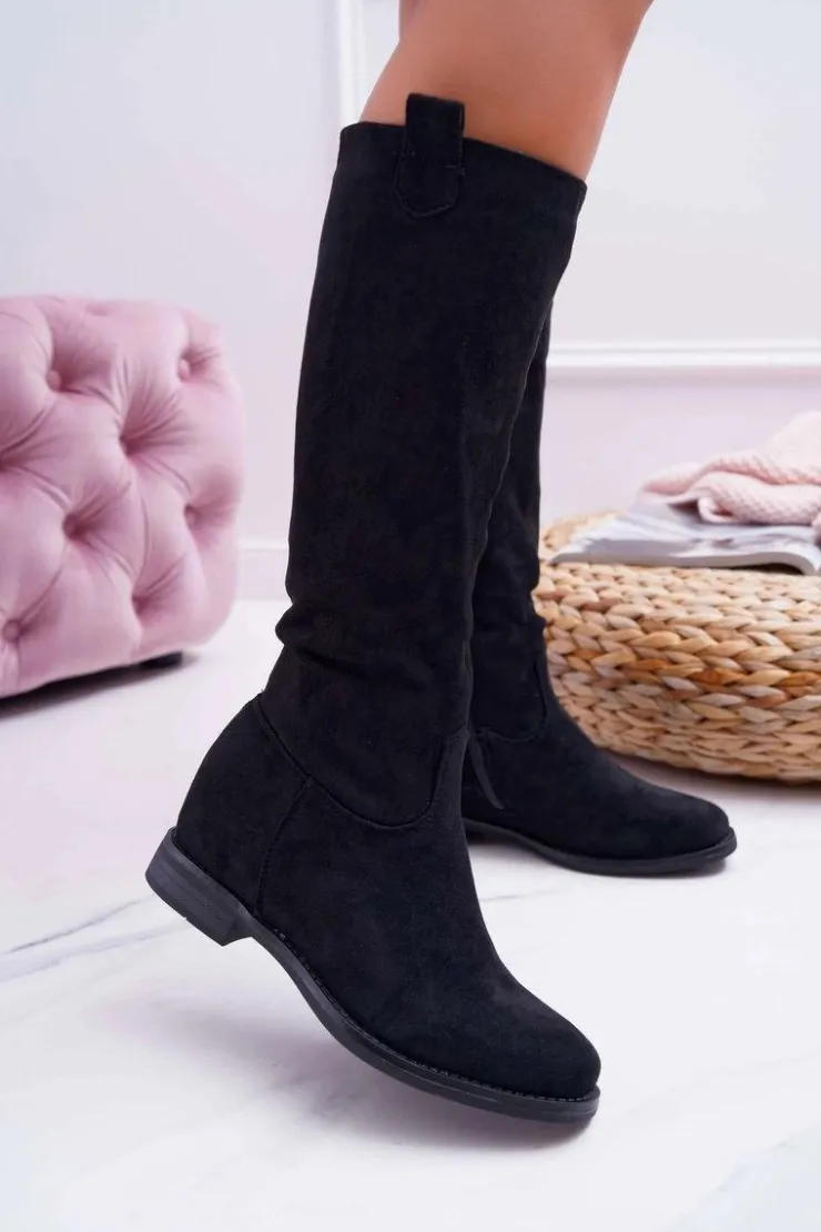 Sale Boto Damskie Kozaki Do Połowy Łydki Zamszowe Czarne Temet