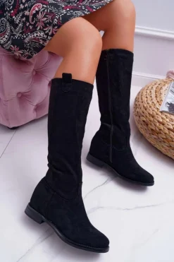 Sale Boto Damskie Kozaki Do Połowy Łydki Zamszowe Czarne Temet