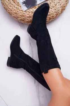 Sale Boto Damskie Kozaki Do Połowy Łydki Zamszowe Czarne Temet