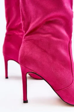 Sale Boto Damskie Kozaki Do Połowy Łydki Na Szpilce Fuksja Odetteia Różowy
