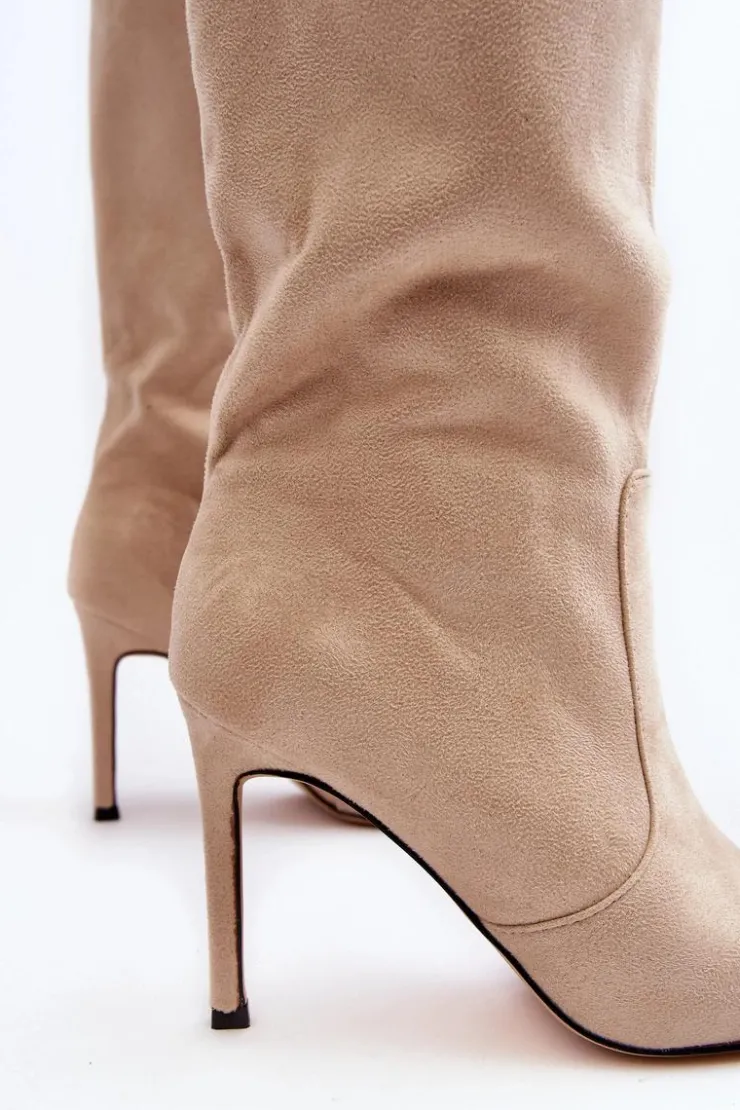 Damskie Boto Damskie Kozaki Do Połowy Łydki Na Szpilce Beżowe Odetteia