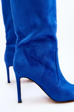 Boto Kozaki Wiosenne|Kozaki Przed Kolano*Damskie Kozaki Do Połowy Łydki Na Szpilce Niebieskie Odetteia
