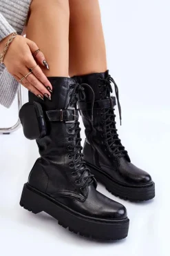 Damskie Boto Damskie Kozaki Glany Z Nerką Sznurowane Czarne Lillien
