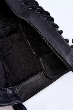 Damskie Boto Damskie Kozaki Glany Z Nerką Sznurowane Czarne Lillien