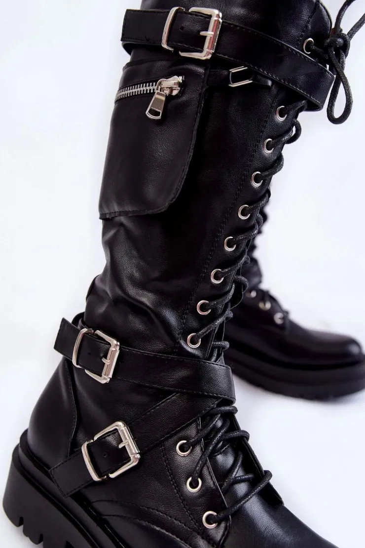 Hot Boto Damskie Kozaki Glany Z Nerką Na Suwak Czarne Joelle