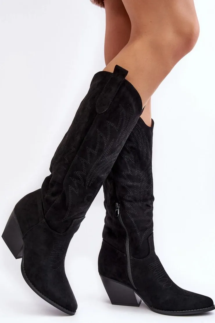 New Boto Damskie Kozaki Kowbojki Na Słupku Czarne Sloana